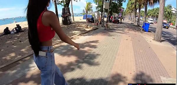  Amateur Thai teen with her 2 week boyfriend out and about before the sex